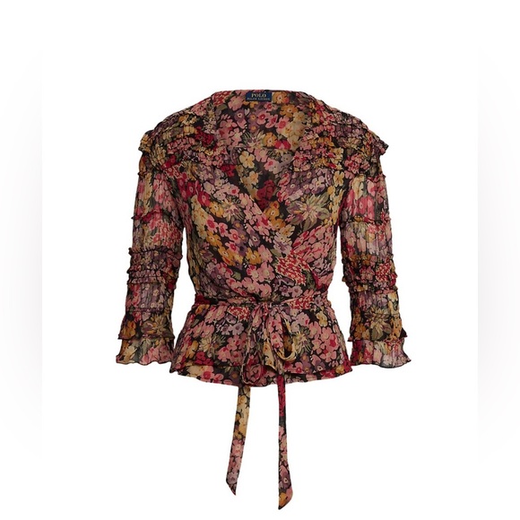 Polo Ralph Lauren- Floral Printed Chiffon Tie-Waisted Blouse - Size L - Picture 1 of 5